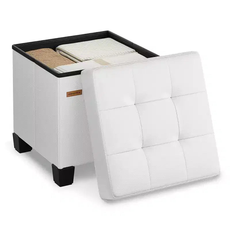 15x15x15.7-Inch Cube Storage Ottoman with Legs. 10 Gal (37 L) Capacity. Synthetic Leather Footstool/Footrest.