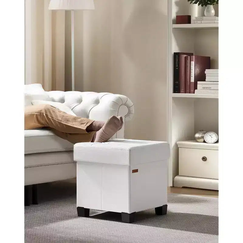 15x15x15.7-Inch Cube Storage Ottoman with Legs. 10 Gal (37 L) Capacity. Synthetic Leather Footstool/Footrest.