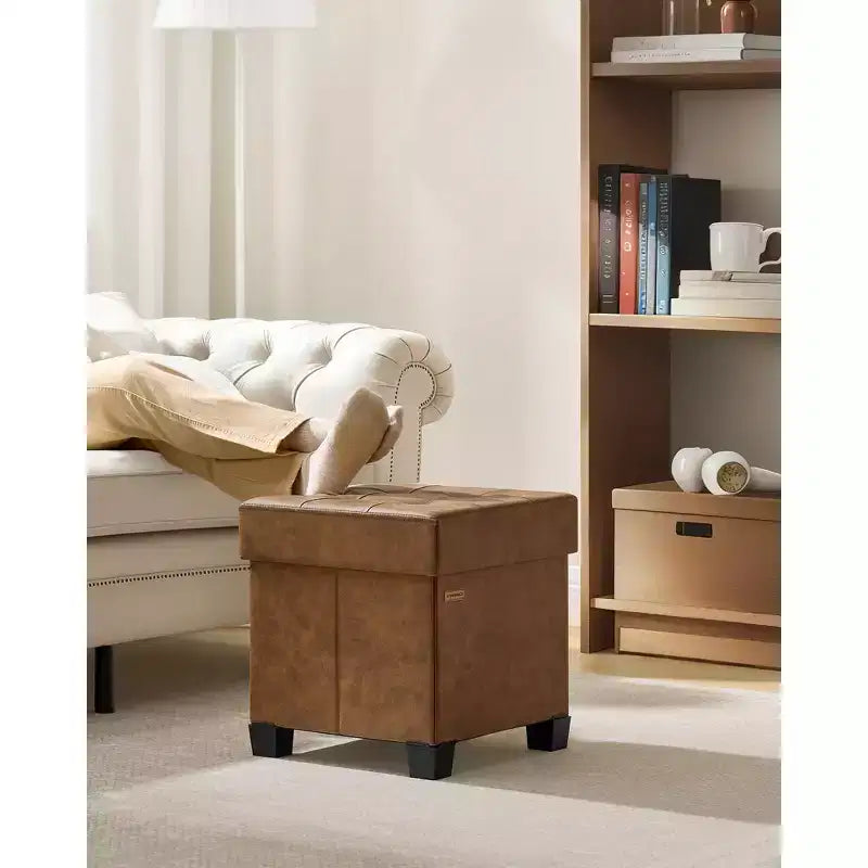15x15x15.7-Inch Cube Storage Ottoman with Legs. 10 Gal (37 L) Capacity. Synthetic Leather Footstool/Footrest.