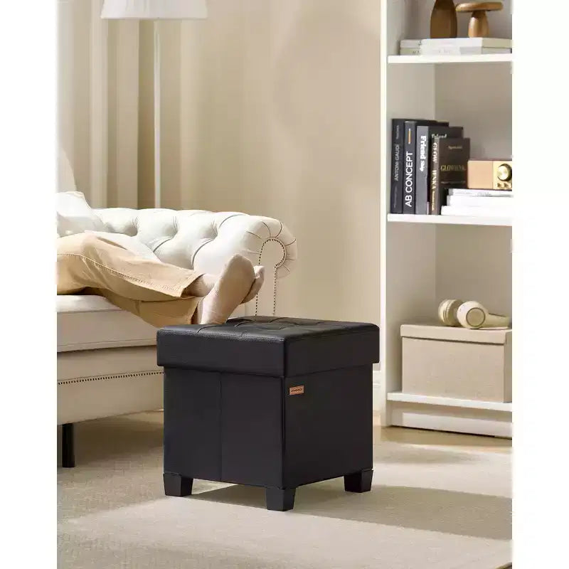 15x15x15.7-Inch Cube Storage Ottoman with Legs. 10 Gal (37 L) Capacity. Synthetic Leather Footstool/Footrest.