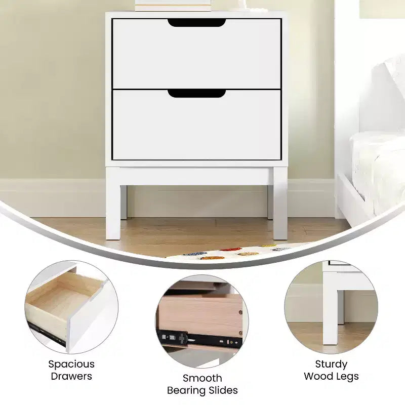 Emma and Oliver Kids Double-Drawer Night Stand with Solid Wood Frame, Side Table for Kids Bedroom