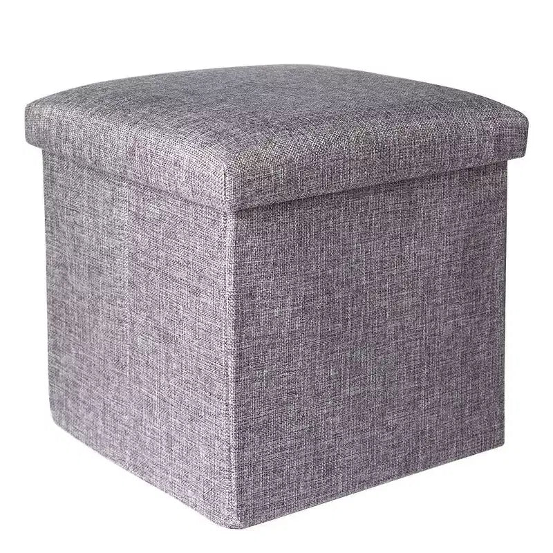 Swtroom Ottoman Cube Square Foot Rest Stool Seat Foldable 4 in 1 Storage Boxes 12 Inch Linen Grey