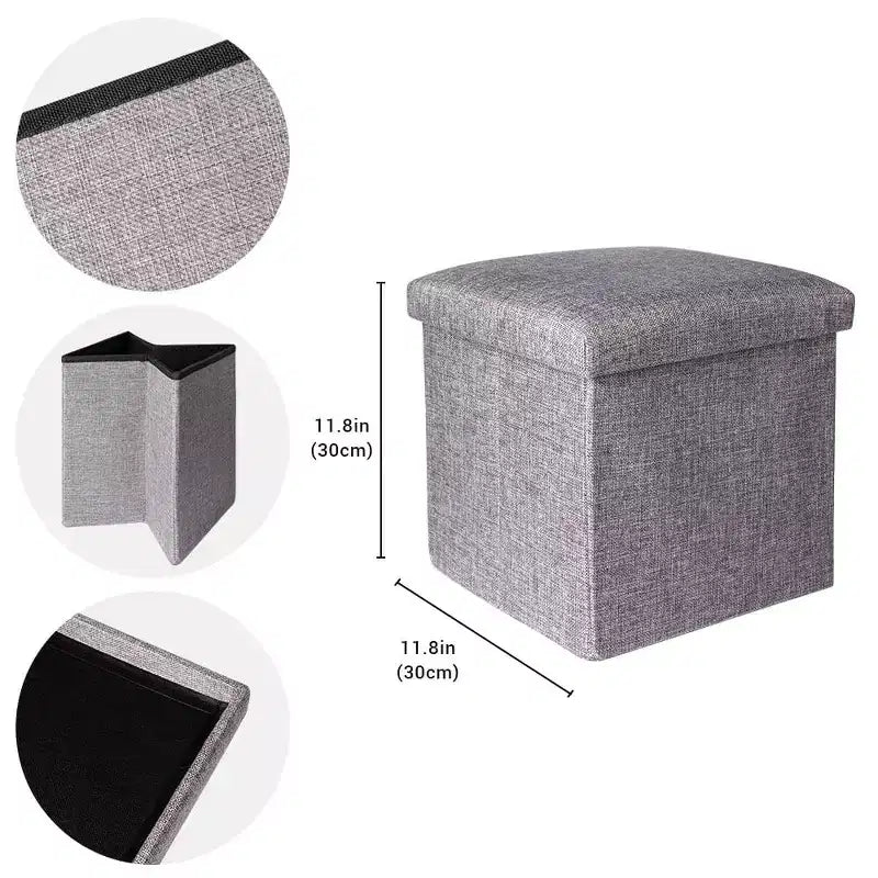 Swtroom Ottoman Cube Square Foot Rest Stool Seat Foldable 4 in 1 Storage Boxes 12 Inch Linen Grey