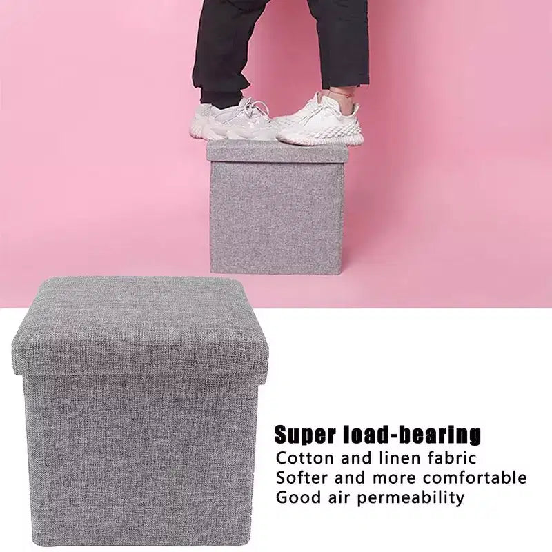 Swtroom Ottoman Cube Square Foot Rest Stool Seat Foldable 4 in 1 Storage Boxes 12 Inch Linen Grey