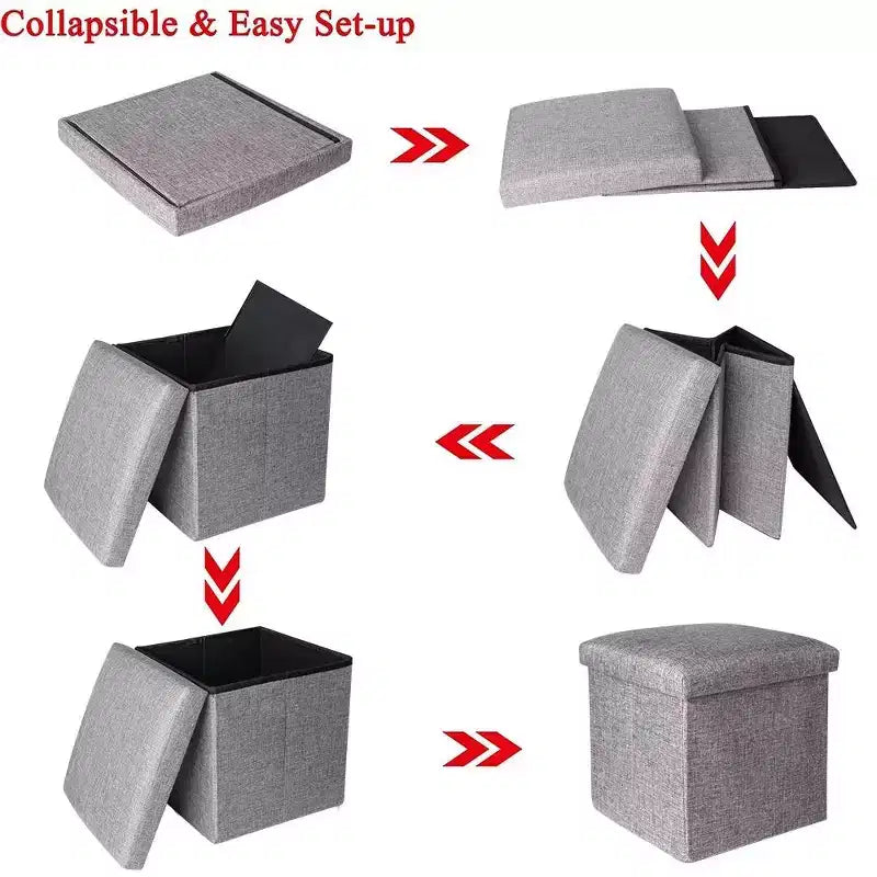 Swtroom Ottoman Cube Square Foot Rest Stool Seat Foldable 4 in 1 Storage Boxes 12 Inch Linen Grey