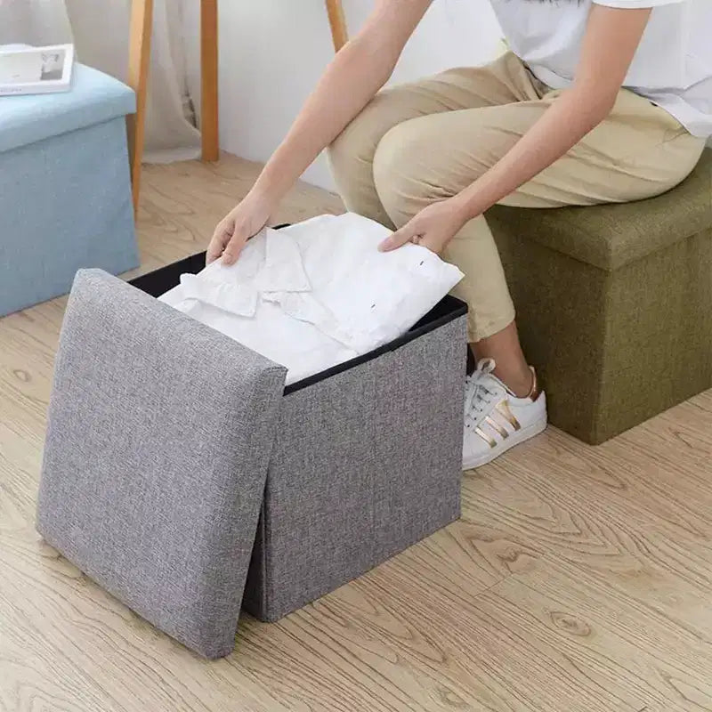 Swtroom Ottoman Cube Square Foot Rest Stool Seat Foldable 4 in 1 Storage Boxes 12 Inch Linen Grey
