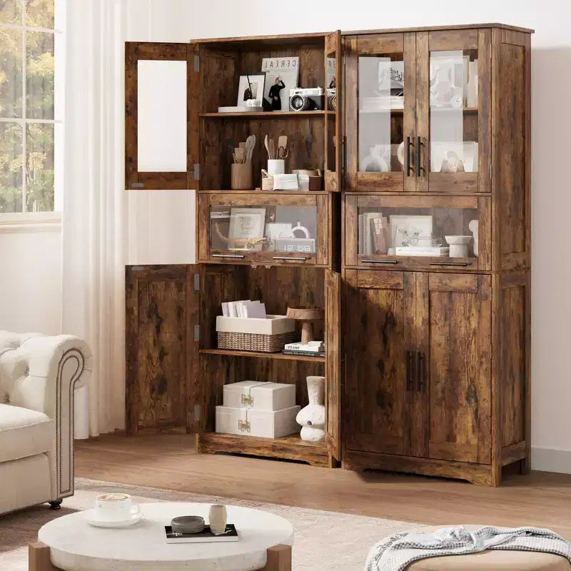 Tall Bathroom Cabinet Freestanding Linen Storage Cabinet with Doors and Adjustable Shelves 67H Kitchen Pantry Cabinet for Living Room