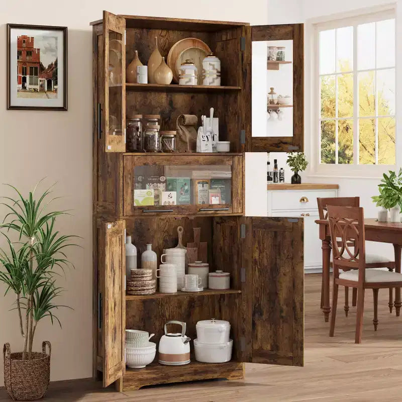 Tall Bathroom Cabinet Freestanding Linen Storage Cabinet with Doors and Adjustable Shelves 67H Kitchen Pantry Cabinet for Living Room