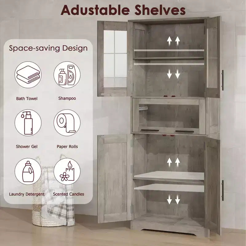 Tall Bathroom Cabinet Freestanding Linen Storage Cabinet with Doors and Adjustable Shelves 67H Kitchen Pantry Cabinet for Living Room