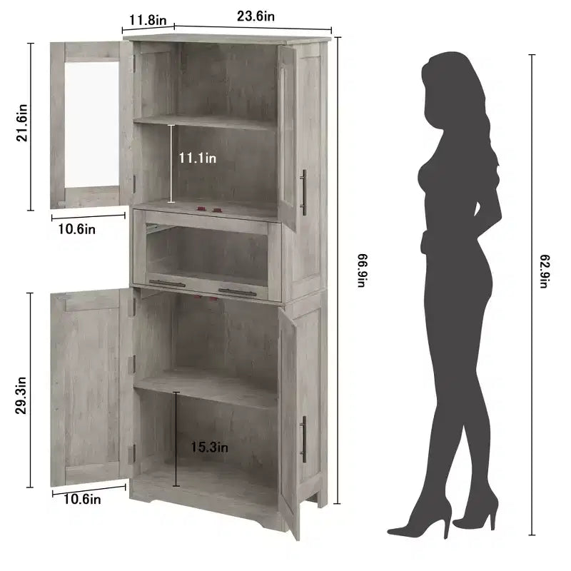 Tall Bathroom Cabinet Freestanding Linen Storage Cabinet with Doors and Adjustable Shelves 67H Kitchen Pantry Cabinet for Living Room
