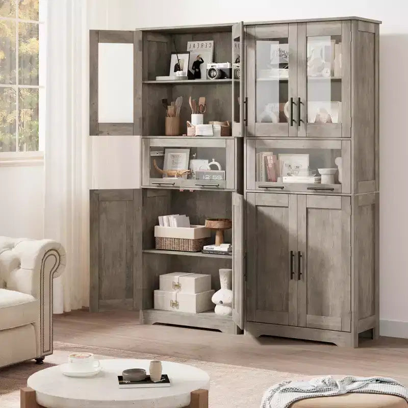 Tall Bathroom Cabinet Freestanding Linen Storage Cabinet with Doors and Adjustable Shelves 67H Kitchen Pantry Cabinet for Living Room