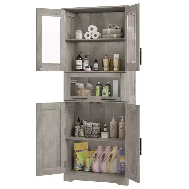 Tall Bathroom Cabinet Freestanding Linen Storage Cabinet with Doors and Adjustable Shelves 67H Kitchen Pantry Cabinet for Living Room