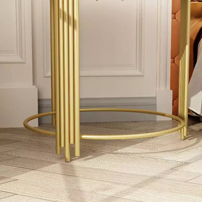 Famapy Gold Top Clock End Table w/Rotating Gear Display Round Nightstand Side Accent Table