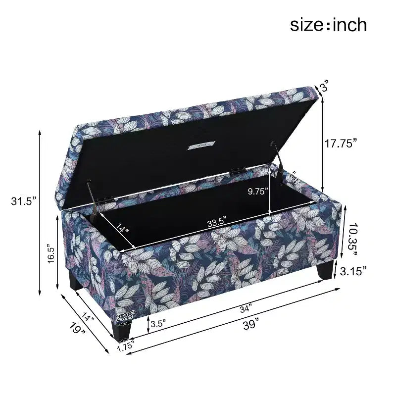 Christopher Knight Home Madison Contemporary Wood Upholstered Rectangle Storage Ottoman with Floral Pattern