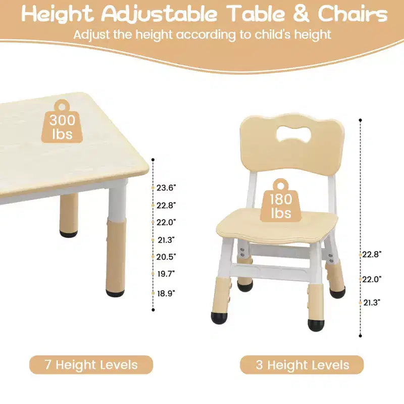 Kids Table and 4 Chairs Set, Height Adjustable Toddler Table and Chair Set, Graffiti Desktop, Children Multi-Activity Table for 4