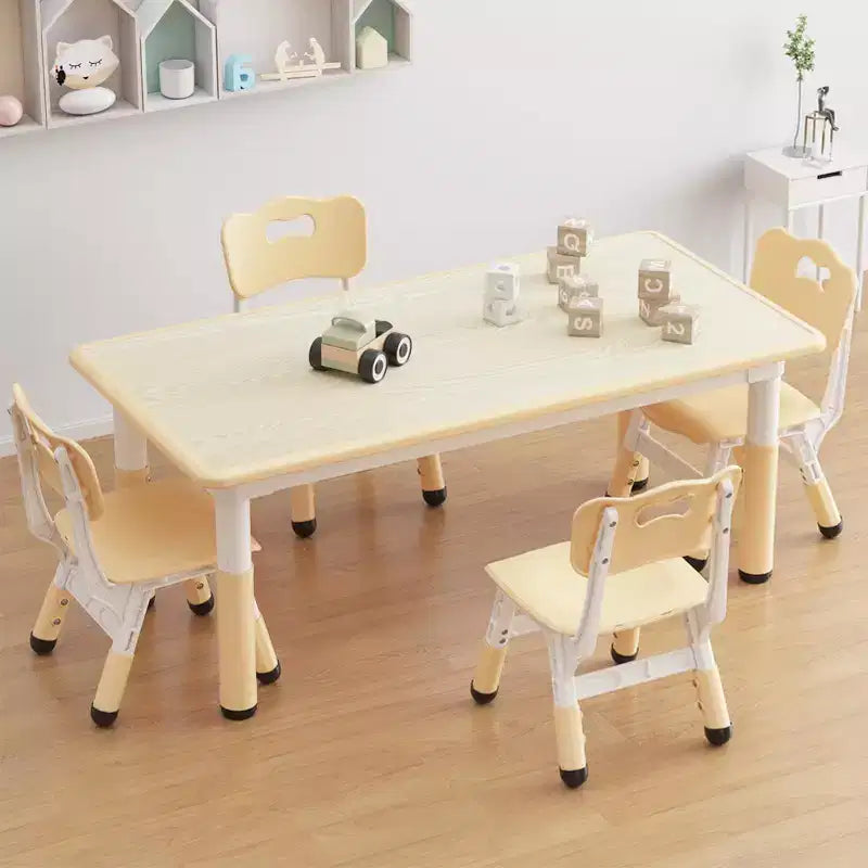 Kids Table and 4 Chairs Set, Height Adjustable Toddler Table and Chair Set, Graffiti Desktop, Children Multi-Activity Table for 4