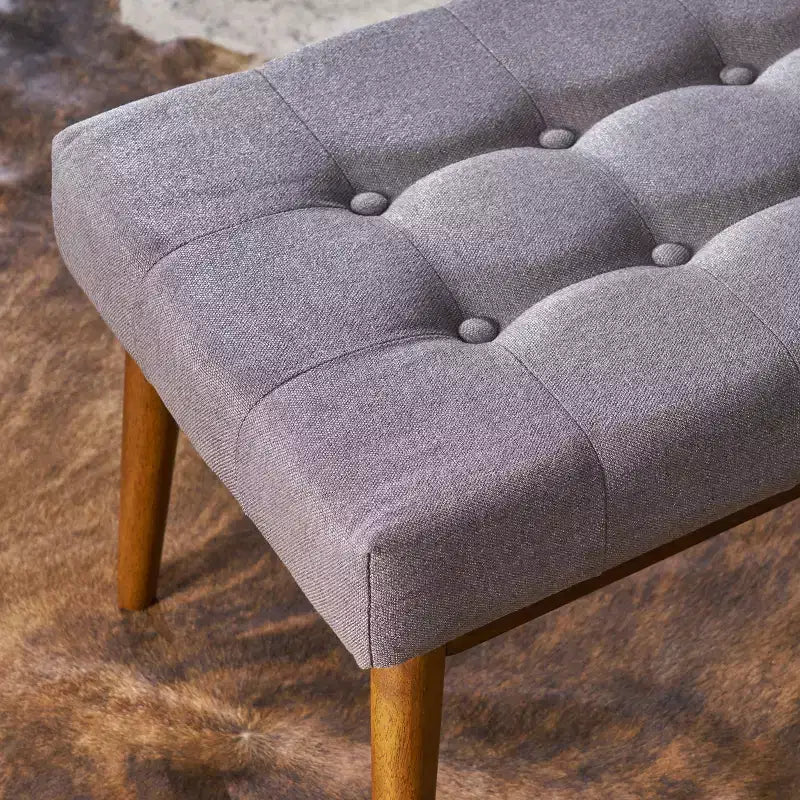 GDFStudio Flora Mid Century Modern 44 Upholstered Tufted Rubberwood Ottoman