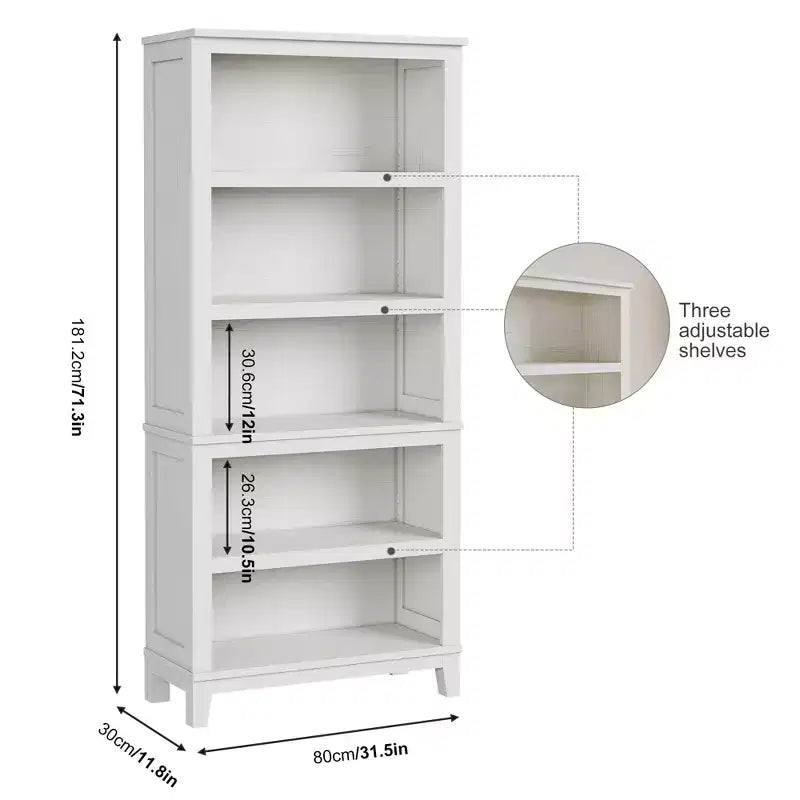 5 Tier Tall White Bookshelves, Large Wooden Bookcase with Adjustable Shelves
