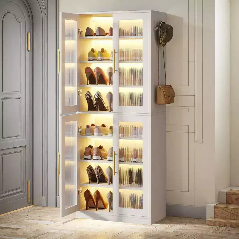 MAYEERTY Shoe Storage Cabinet with Remote-Controlled LED Lights for Smart Home Decor