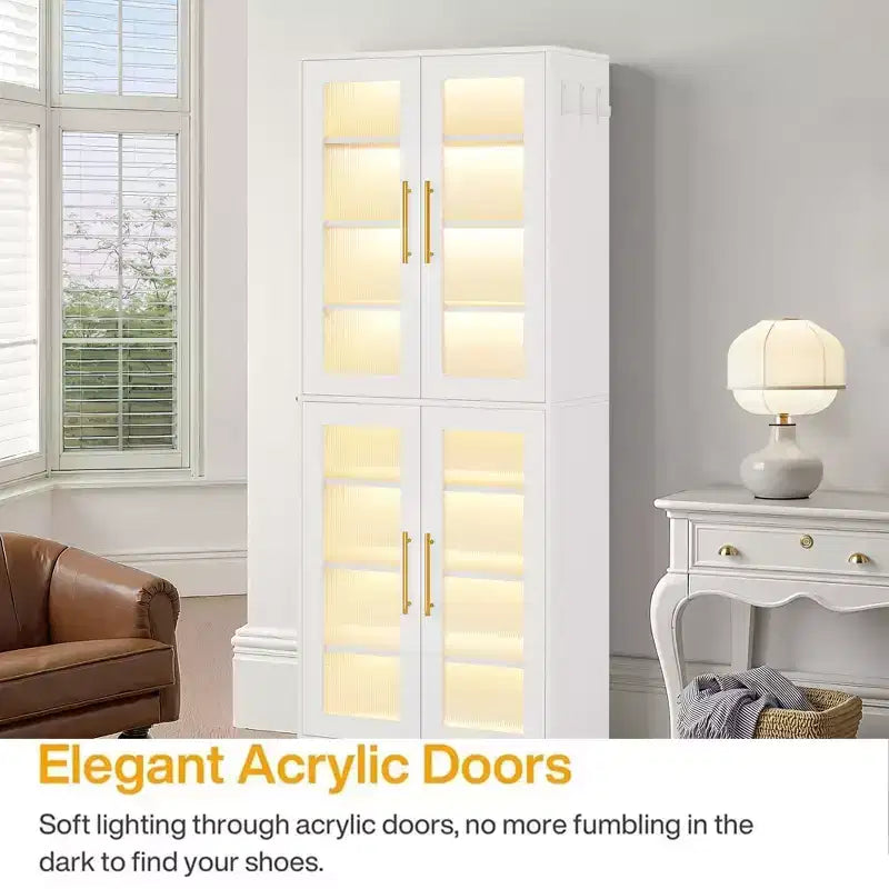 MAYEERTY Shoe Storage Cabinet with Remote-Controlled LED Lights for Smart Home Decor