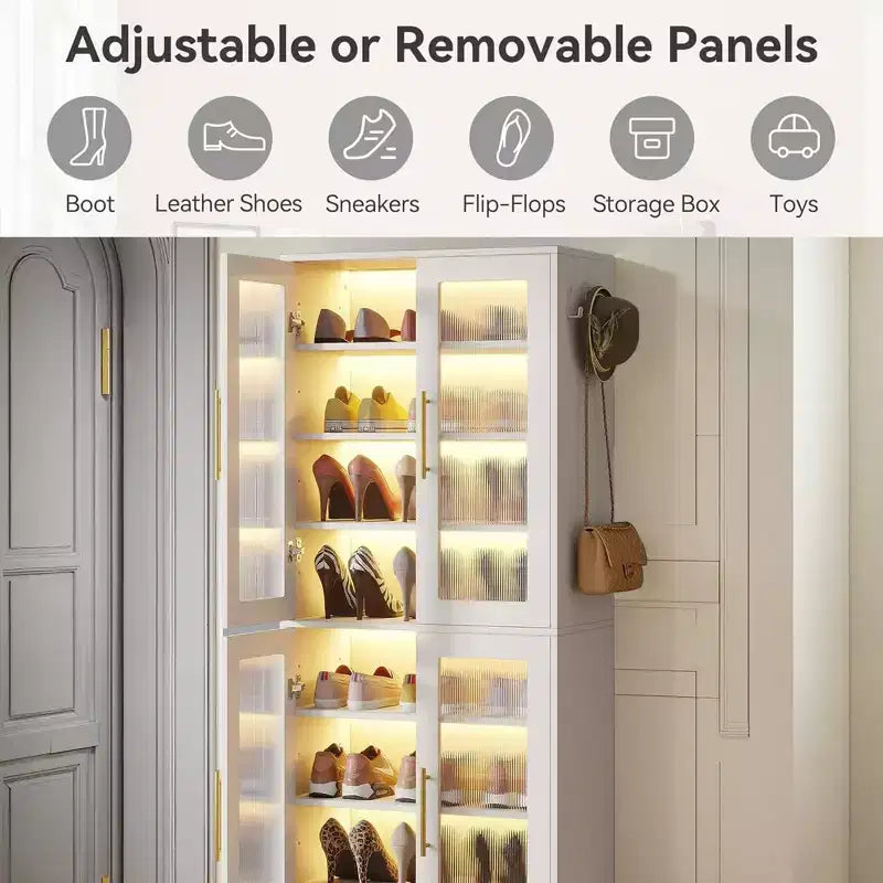 MAYEERTY Shoe Storage Cabinet with Remote-Controlled LED Lights for Smart Home Decor