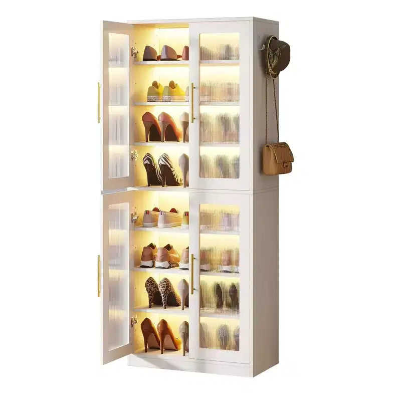 MAYEERTY Shoe Storage Cabinet with Remote-Controlled LED Lights for Smart Home Decor
