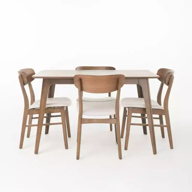 Christopher Knight Home Iriat Mid Century Modern Fabric Upholstered Wood 5 Piece Dining Set