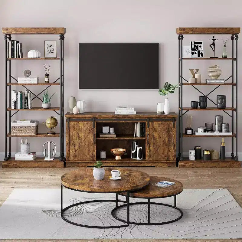6 Tier Wooden Industrial Bookshelf,Open Shelf with Metal Frame,Large Grey Display Shelf for Bedroom,Living Room,Office