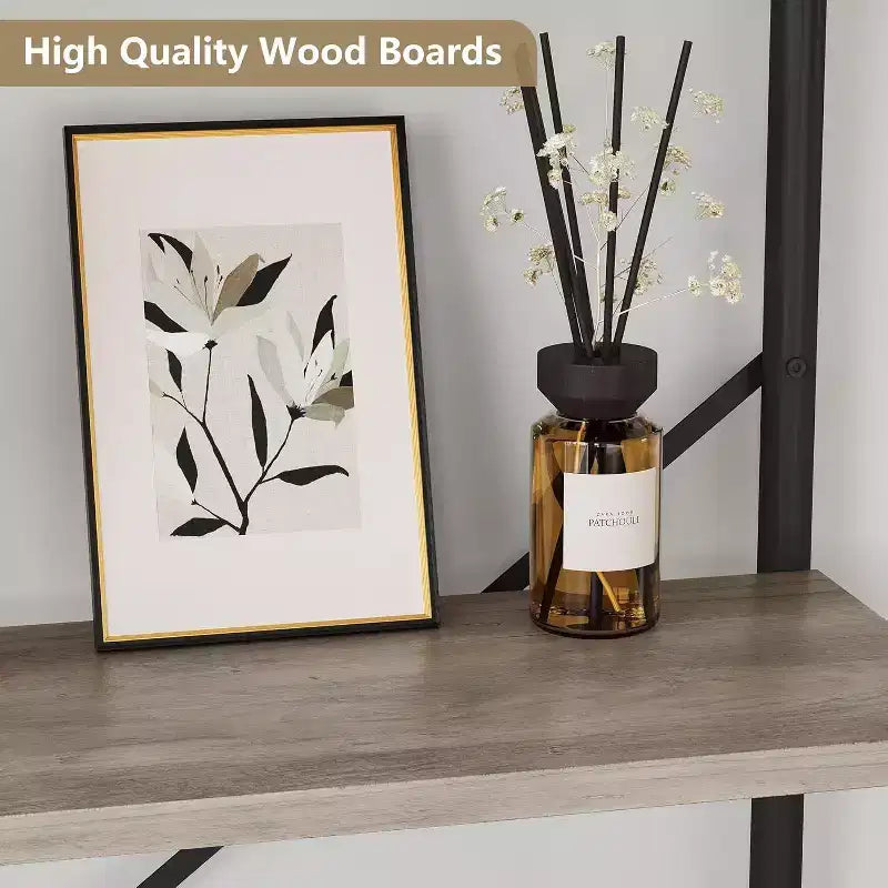 6 Tier Wooden Industrial Bookshelf,Open Shelf with Metal Frame,Large Grey Display Shelf for Bedroom,Living Room,Office