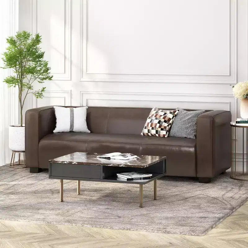 Christopher Knight Home Kaia 80 Contemporary Square Arm Faux Leather 3 Seater Sofa with Birch Wood Legs