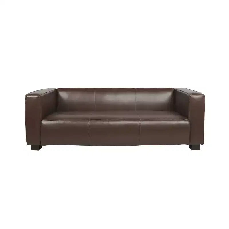 Christopher Knight Home Kaia 80 Contemporary Square Arm Faux Leather 3 Seater Sofa with Birch Wood Legs
