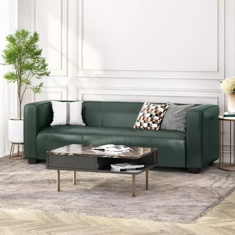Christopher Knight Home Kaia 80 Contemporary Square Arm Faux Leather 3 Seater Sofa with Birch Wood Legs