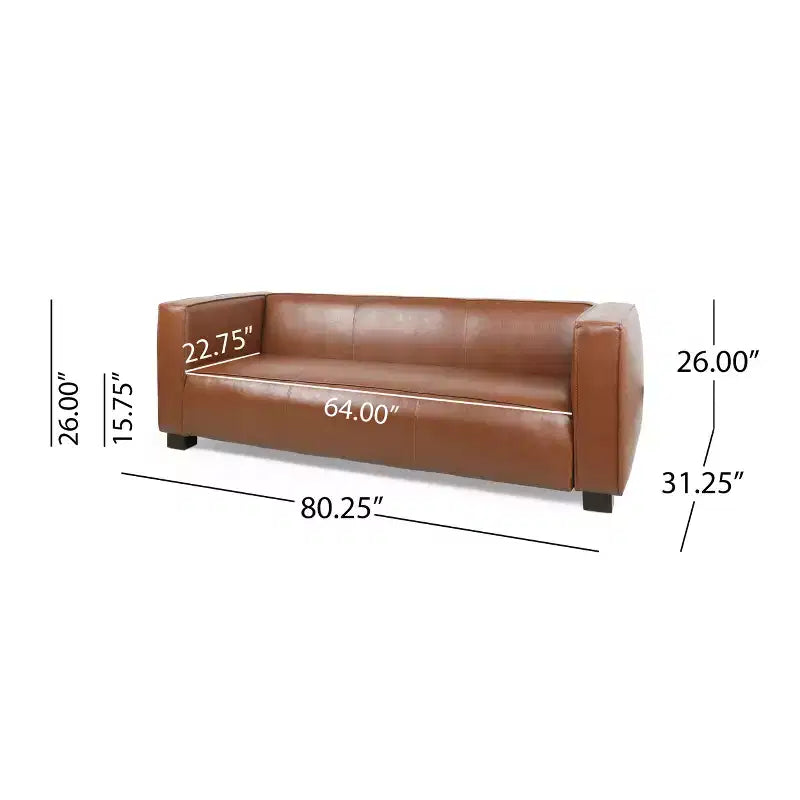 Christopher Knight Home Kaia 80 Contemporary Square Arm Faux Leather 3 Seater Sofa with Birch Wood Legs