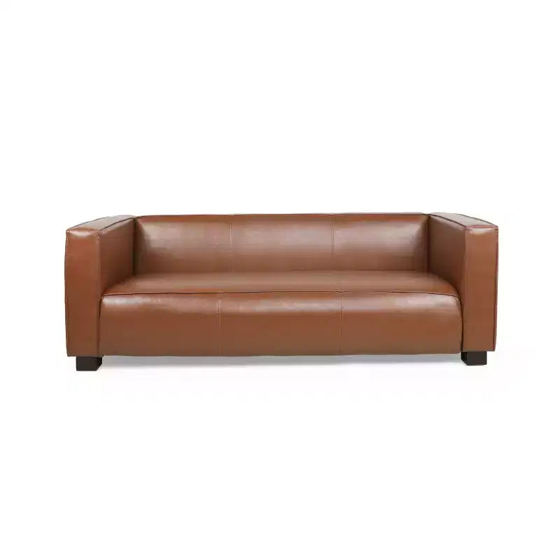 Christopher Knight Home Kaia 80 Contemporary Square Arm Faux Leather 3 Seater Sofa with Birch Wood Legs