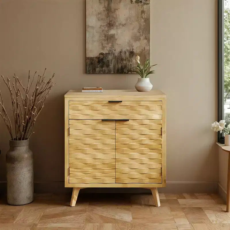 Art Leon Wavy Carving Wooden Cabinet Sideboard with Drawer Storage