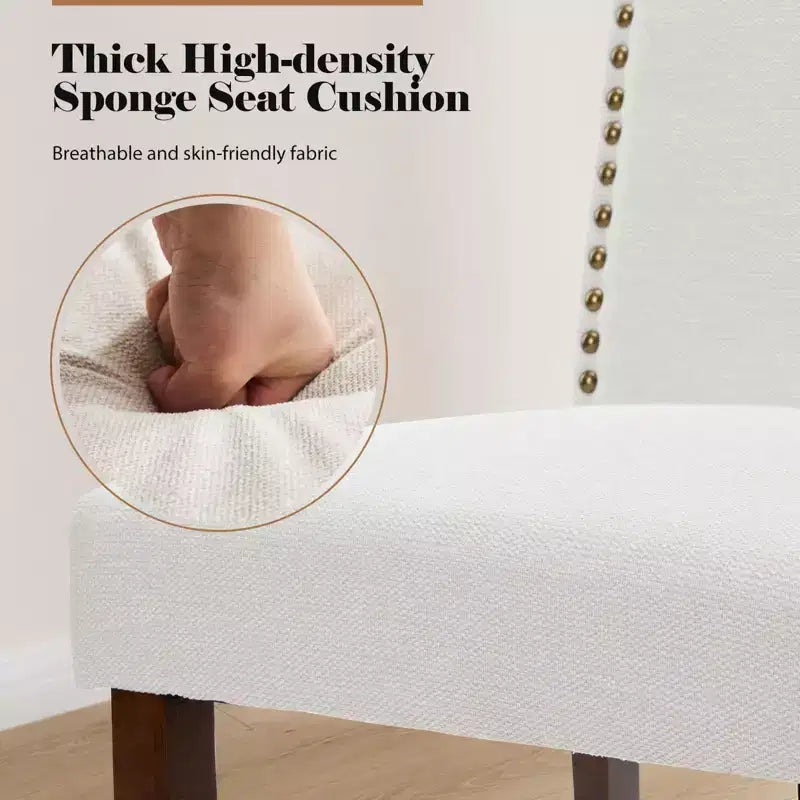 Modern Armless Dining Chairs With Upholstered Fabric,Nailhead Trim And Wood Legs