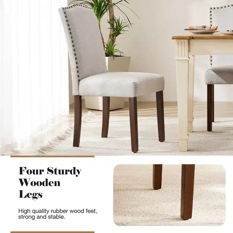 Modern Armless Dining Chairs With Upholstered Fabric,Nailhead Trim And Wood Legs