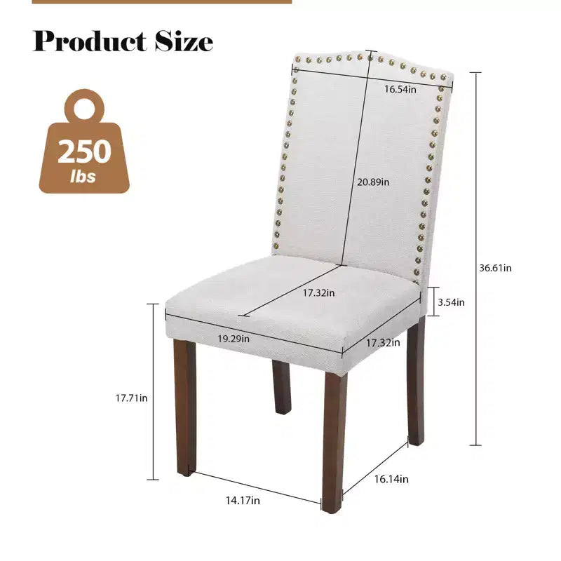 Modern Armless Dining Chairs With Upholstered Fabric,Nailhead Trim And Wood Legs