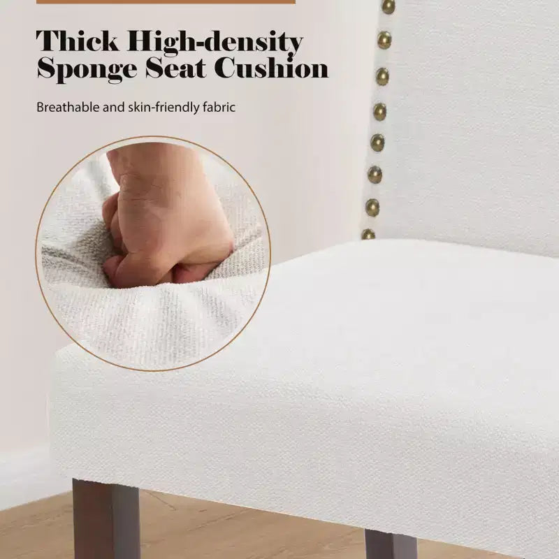 Modern Armless Dining Chairs With Upholstered Fabric,Nailhead Trim And Wood Legs
