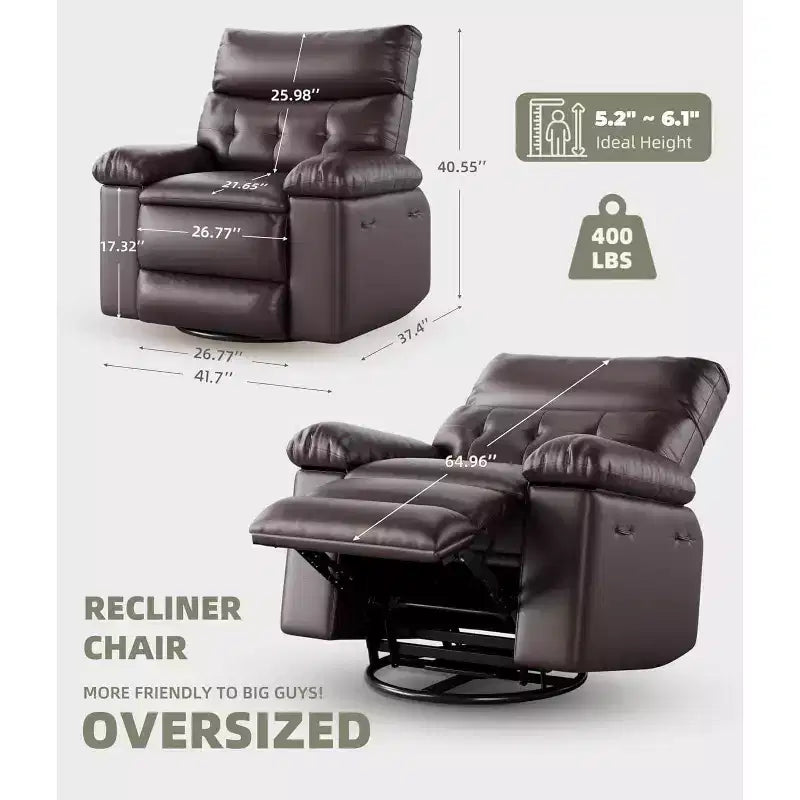 Oversized Recliner Chair for Adults - PU Leather Recliner Sofa with High-Density Foam, Wide Seat & Smooth Manual Recline