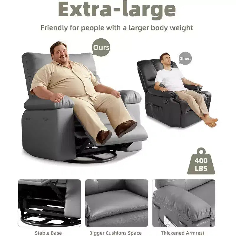 Oversized Recliner Chair for Adults - PU Leather Recliner Sofa with High-Density Foam, Wide Seat & Smooth Manual Recline