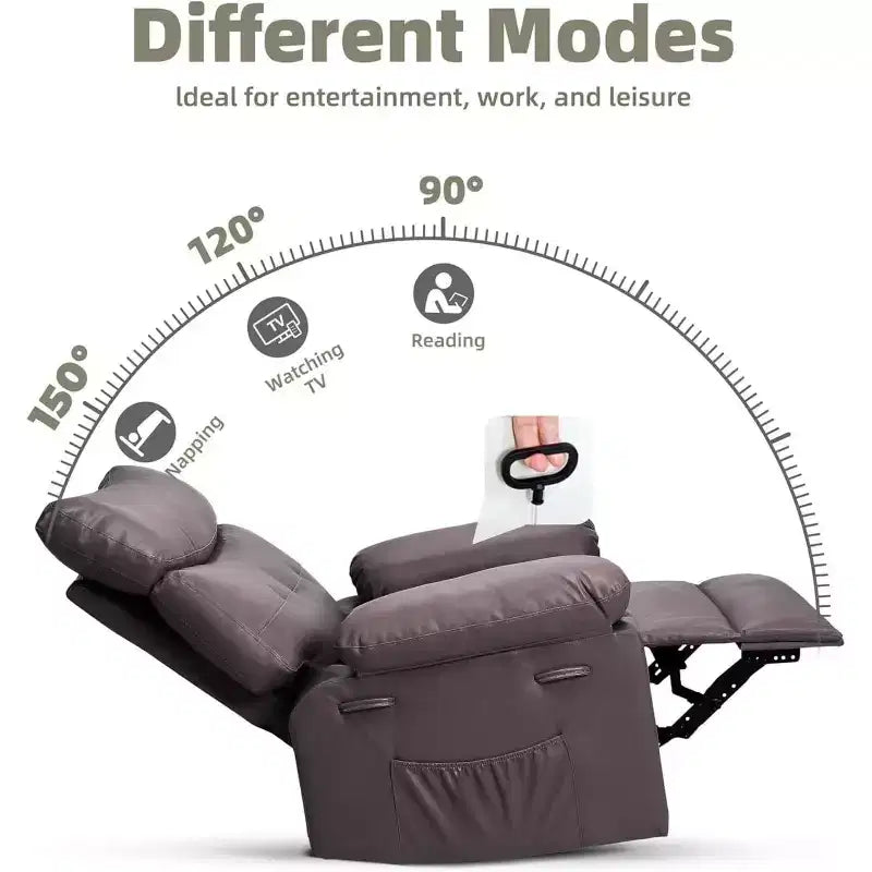 Oversized Recliner Chair for Adults - PU Leather Recliner Sofa with High-Density Foam, Wide Seat & Smooth Manual Recline
