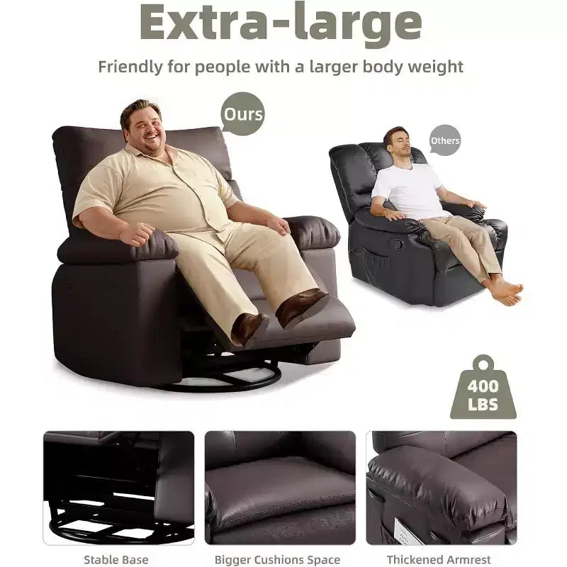 Oversized Recliner Chair for Adults - PU Leather Recliner Sofa with High-Density Foam, Wide Seat & Smooth Manual Recline