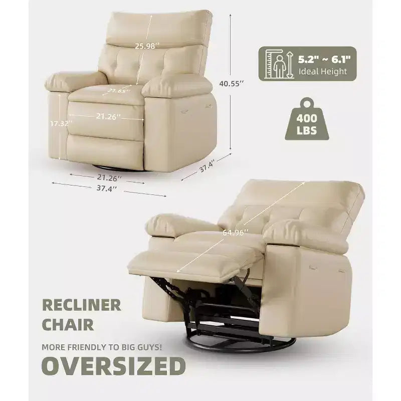 Oversized Recliner Chair for Adults - PU Leather Recliner Sofa with High-Density Foam, Wide Seat & Smooth Manual Recline