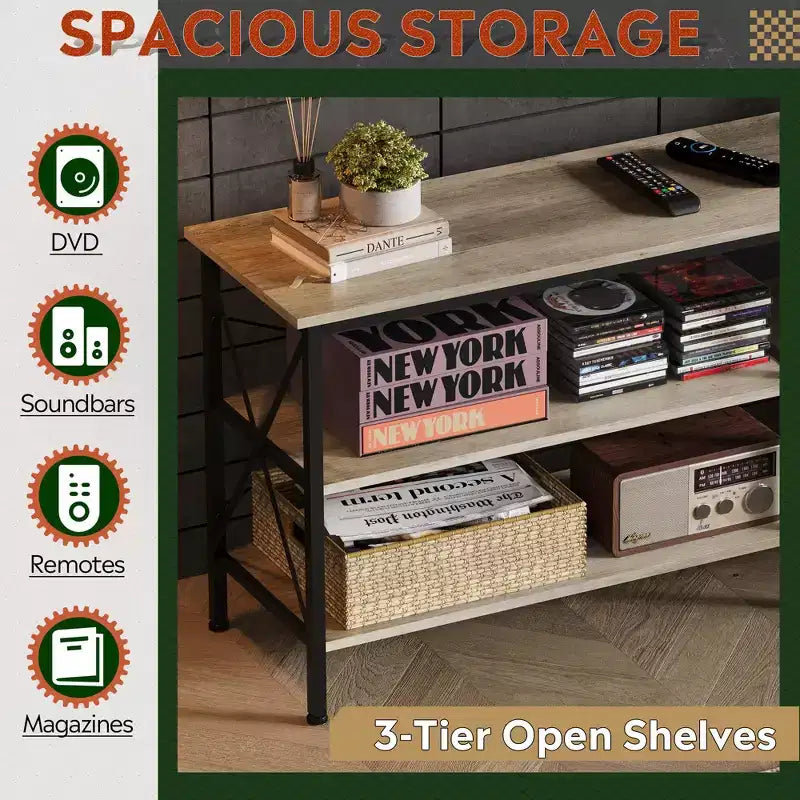 70 Inch TV Stand for Living Room & Bedroom, 63 Media Console with 3-Tier Storage Shelves