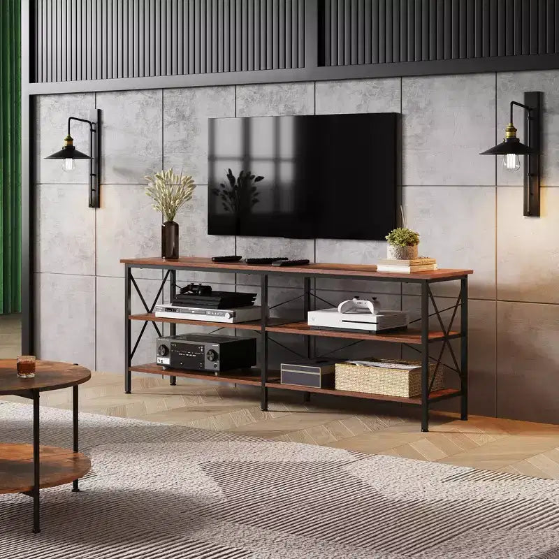 70 Inch TV Stand for Living Room & Bedroom, 63 Media Console with 3-Tier Storage Shelves