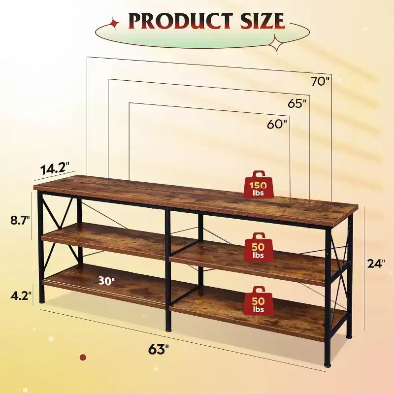 70 Inch TV Stand for Living Room & Bedroom, 63 Media Console with 3-Tier Storage Shelves
