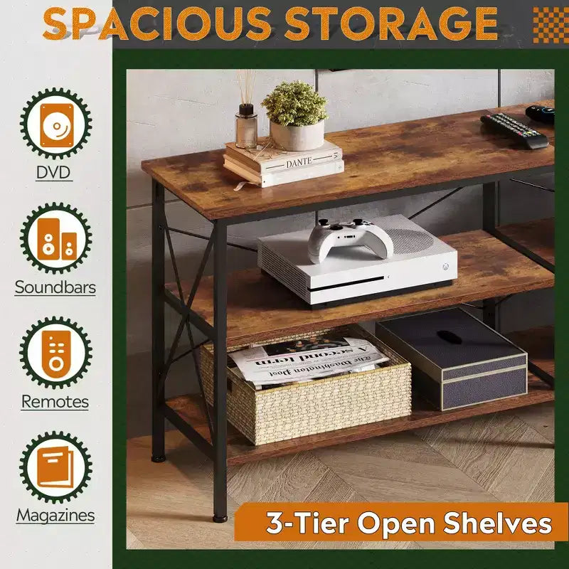 70 Inch TV Stand for Living Room & Bedroom, 63 Media Console with 3-Tier Storage Shelves