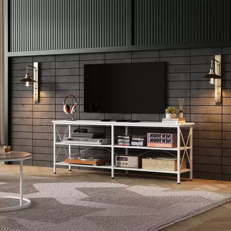70 Inch TV Stand for Living Room & Bedroom, 63 Media Console with 3-Tier Storage Shelves