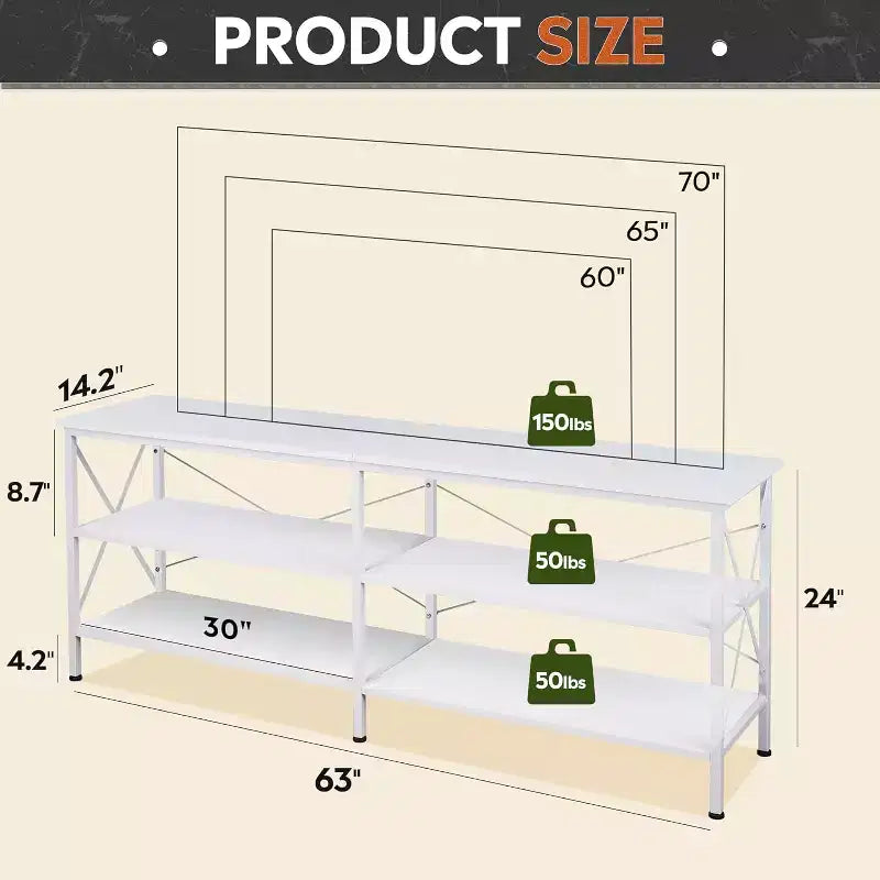 70 Inch TV Stand for Living Room & Bedroom, 63 Media Console with 3-Tier Storage Shelves